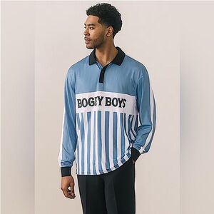 Bogey Boys by Macklemore Striped Athletic Longsleeve Jersey Powder Blue, Med NWT